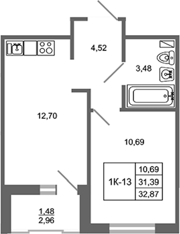 1-комнатная квартира 32.87 м², 14/17 эт., ЖК «Стороны Света 2»